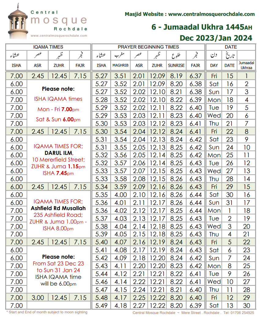 Jumaad Al Ukhraa 1445ah Dec/Jan