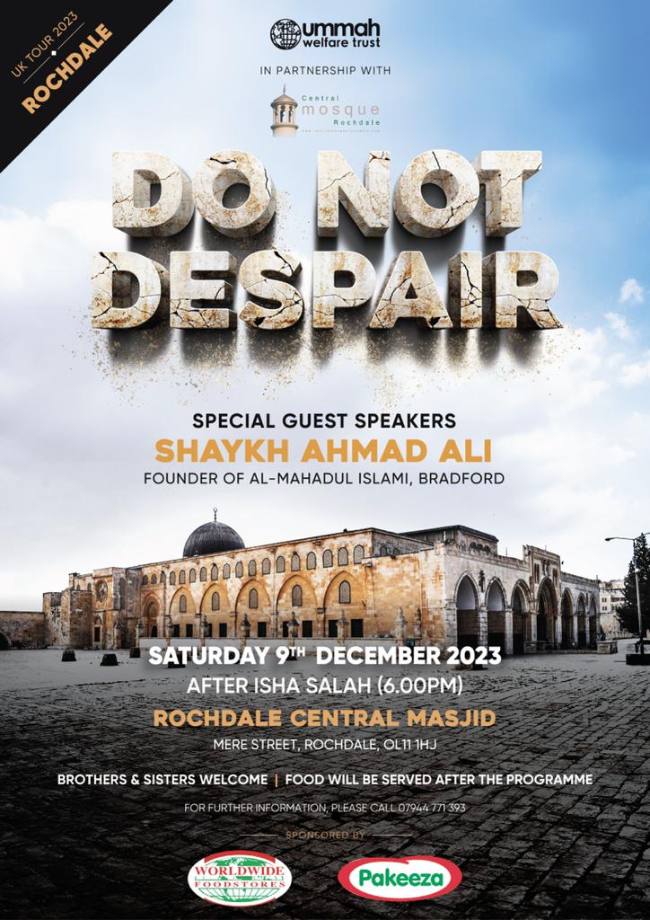 Shaykh Ahmad Ali coming to CMR in association with UWT for Gaza
