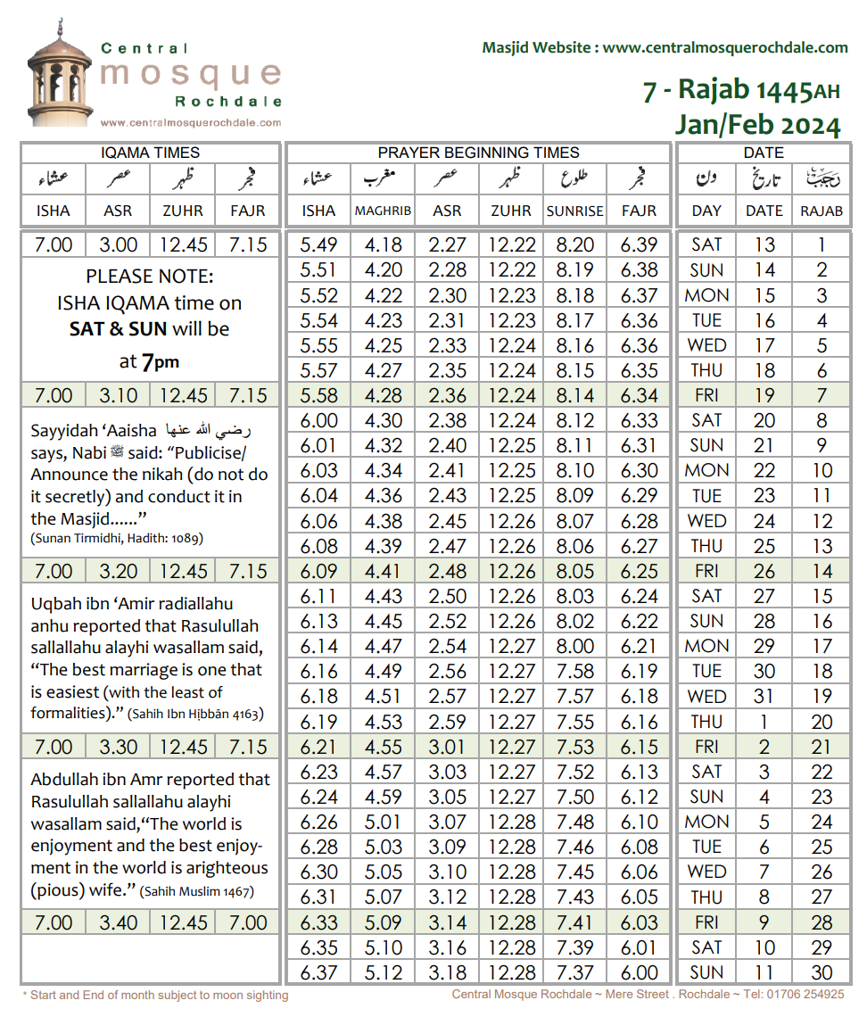 Rajab 1445ah Jan/Feb