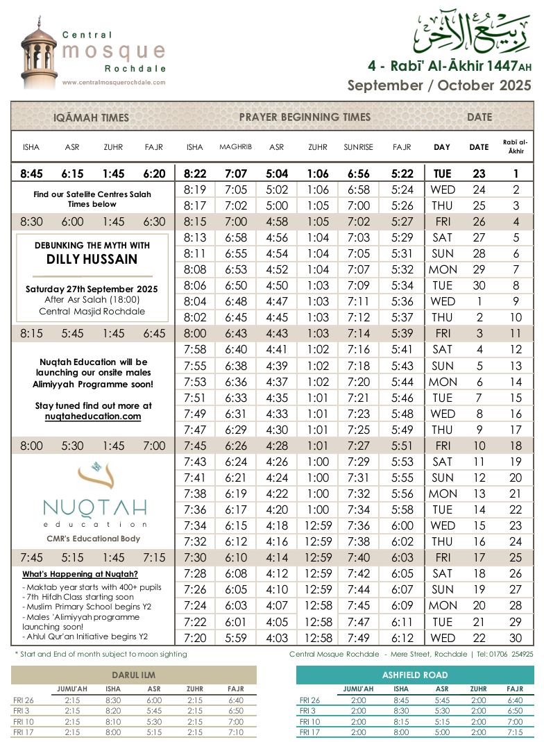 Rabi Al Akhir 1447ah Sep/Oct 25
