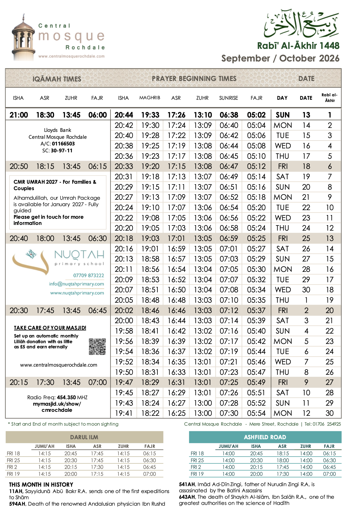 Rabī' Al-Ākhir 1448 September / October 2026